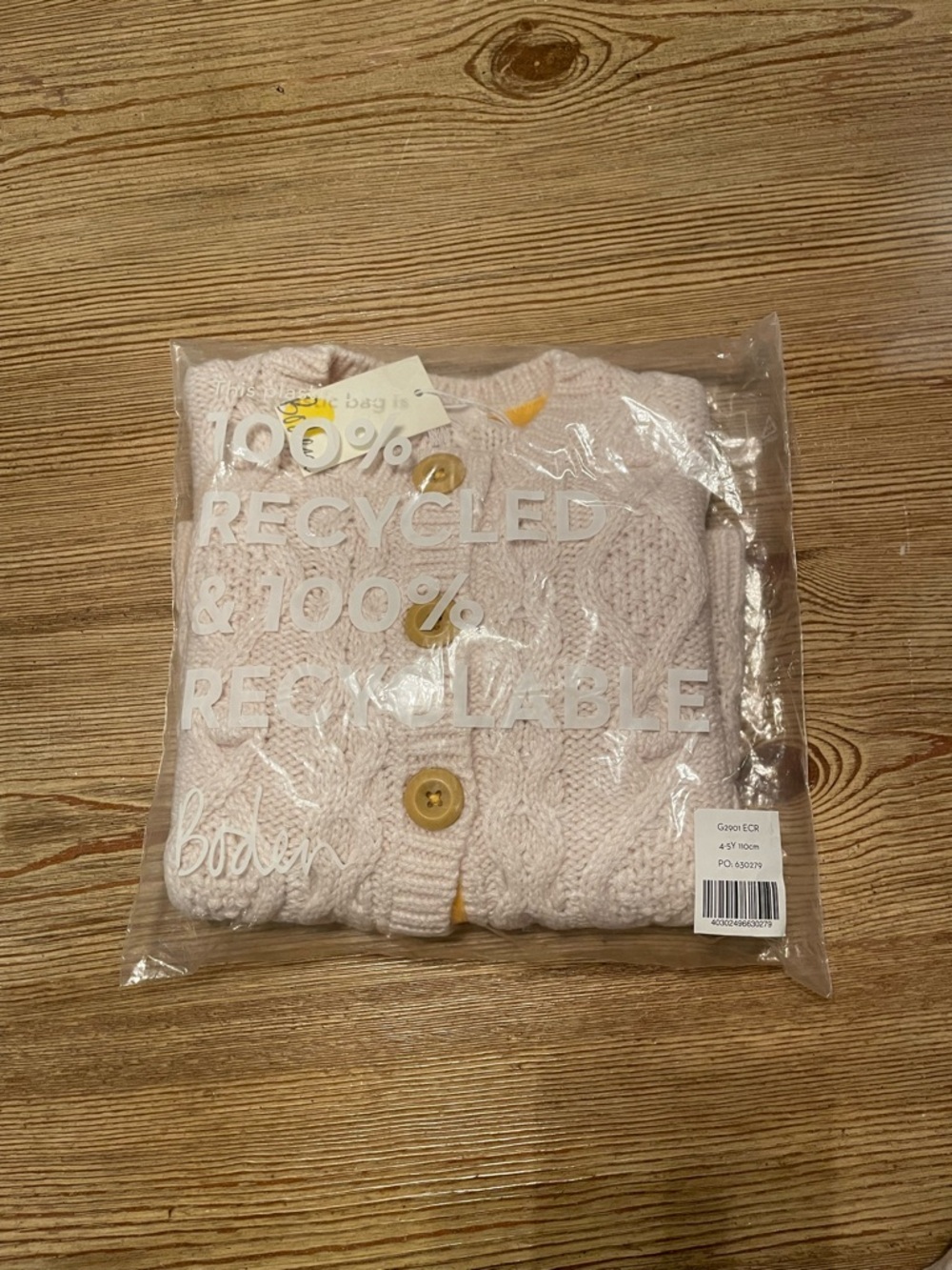 NWT Mini Boden Chunky Cable Knit Button Cardigan in Cream Size 4/5